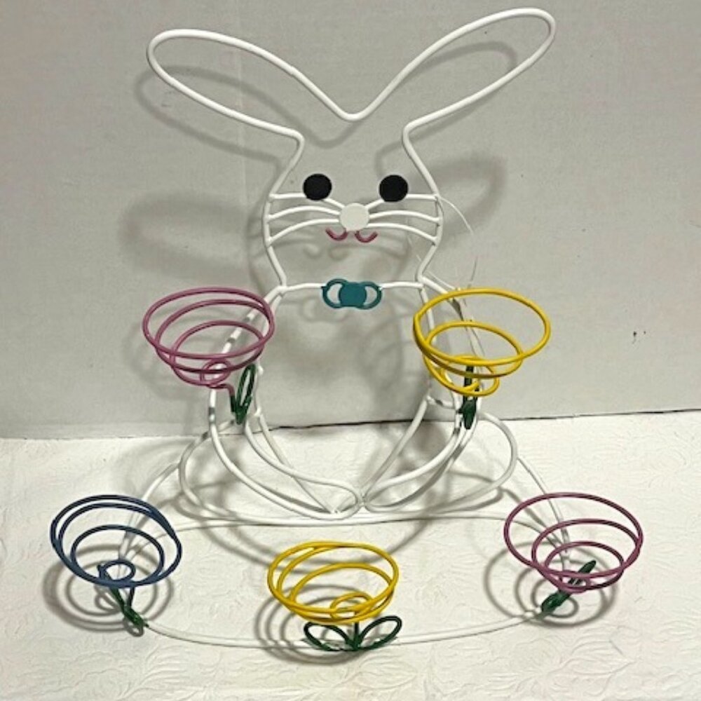 EASTER Country Style Bunny Rabbit 5 Colorful Pastels Egg Holder Springtime NWT